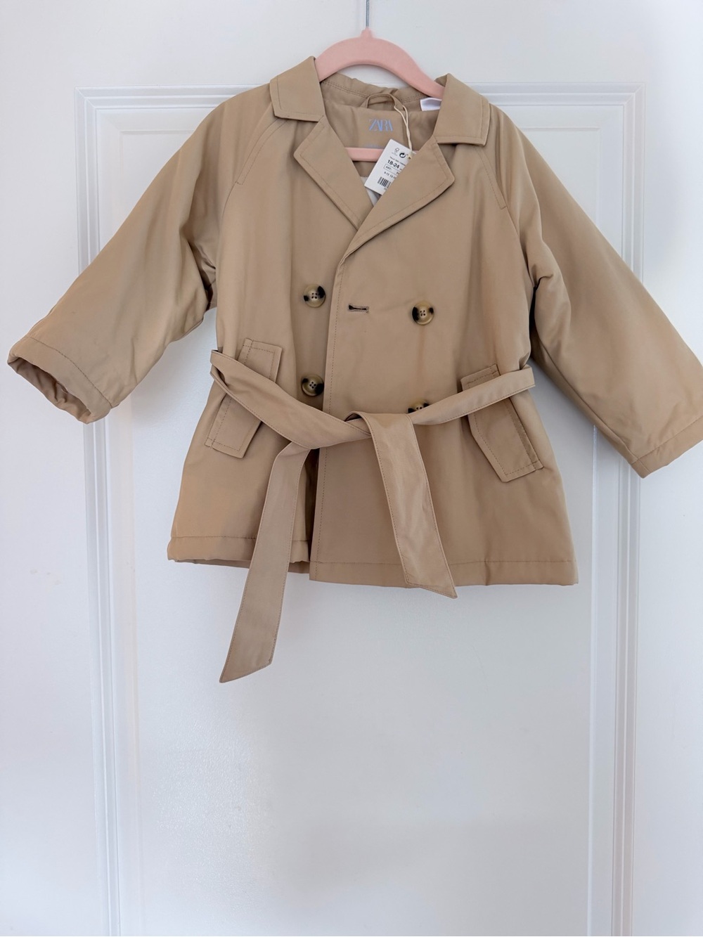 ZARA Baby Girls Padded Belted Trench Coat Sand 18–24M / 92cm – NWT